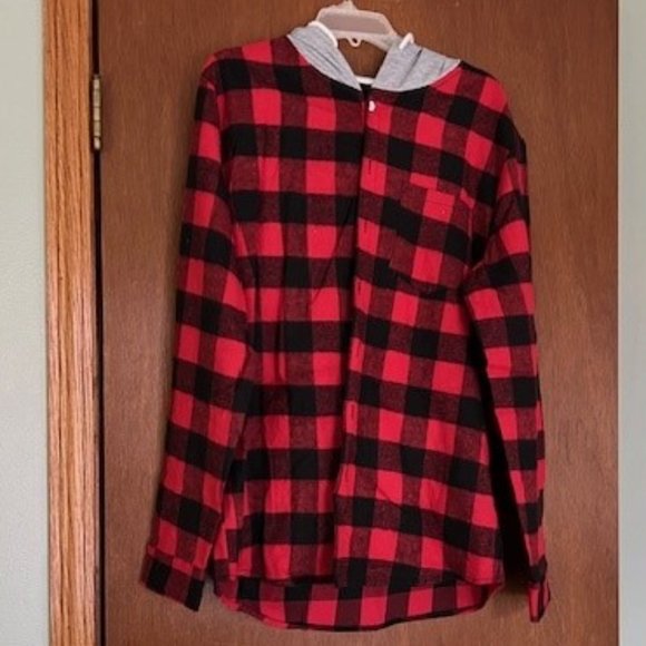 Shein Checkered Hoodie button-down flannel shirt size large - Picture 1 of 2